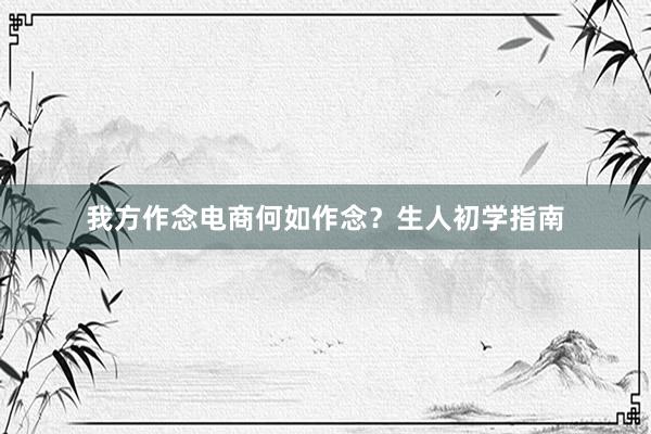 我方作念电商何如作念？生人初学指南
